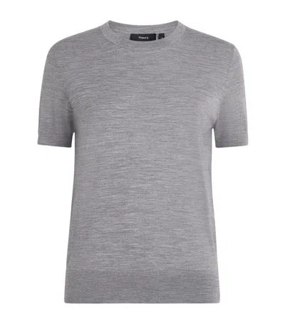 Theory Wool Short-sleeve T-shirt In Gray