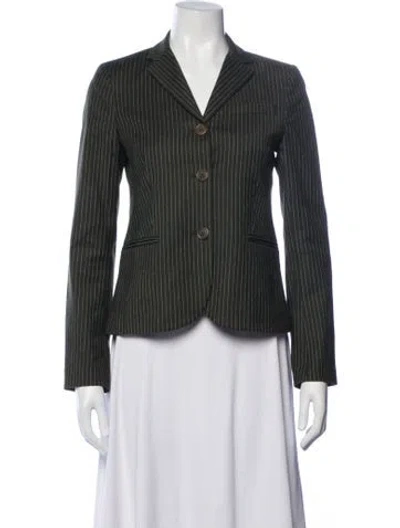 Pre-owned Theory Wool Striped Blazer In Green