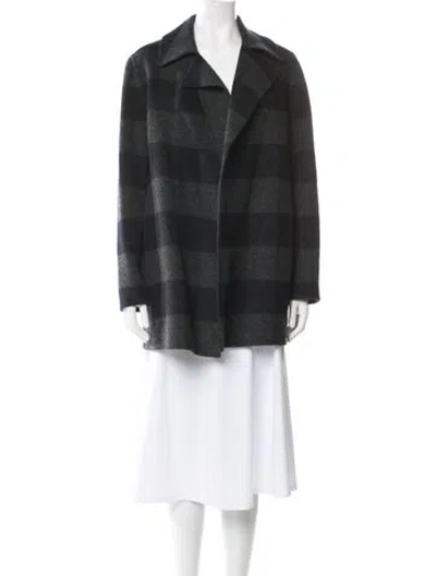 Pre-owned Theory Wool Striped Peacoat In Gray