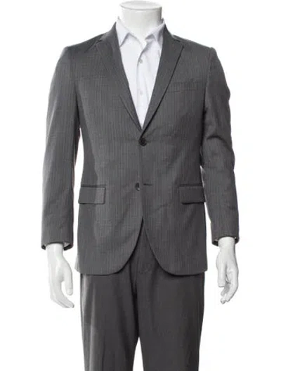 Pre-owned Theory Wool Striped Peacoat In Gray