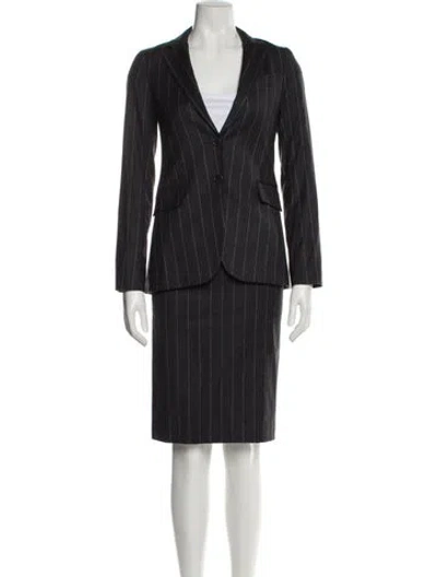 Pre-owned Theory Wool Striped Skirt Suit In Gray