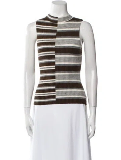 Pre-owned Theory Wool Striped Sweater In Brown