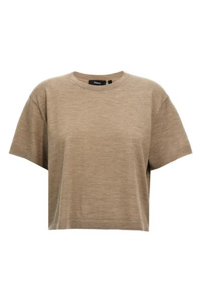 Theory Wool T-shirt In Brown