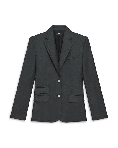 Theory Wool Tailored Two Button Jacket In New Charcoal Melange