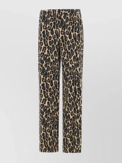 Theory Wool Trousers With Leopard Animal Print In Black