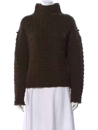 Pre-owned Theory Wool Turtleneck Sweater In Green
