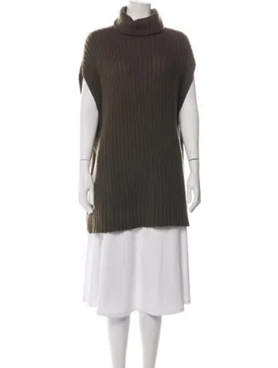 Pre-owned Theory Wool Turtleneck Sweater In Green