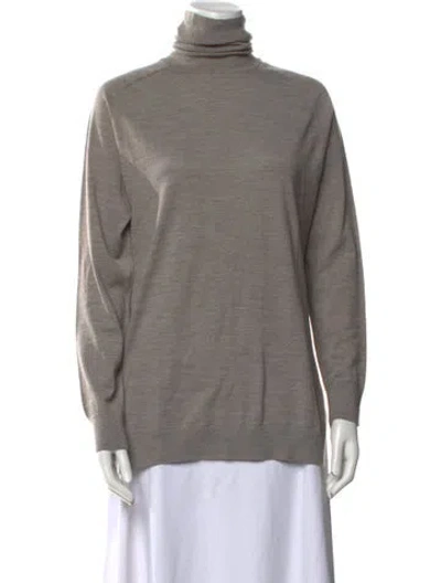 Pre-owned Theory Wool Turtleneck Sweater In Neutral
