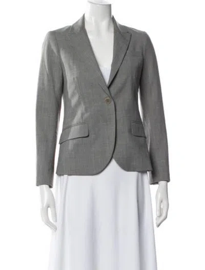 Pre-owned Theory Wool Tweed Pattern Blazer In Gray