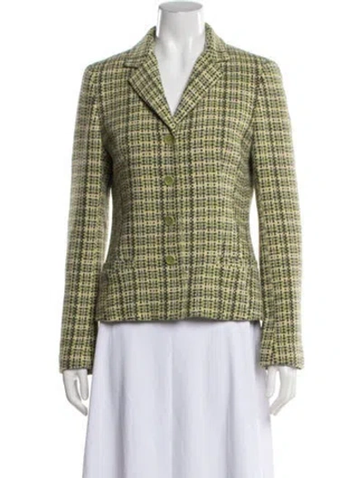 Pre-owned Theory Wool Tweed Pattern Blazer In Green
