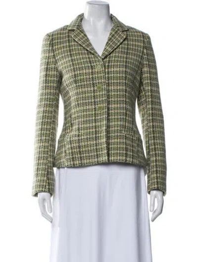 Pre-owned Theory Wool Tweed Pattern Blazer In Green