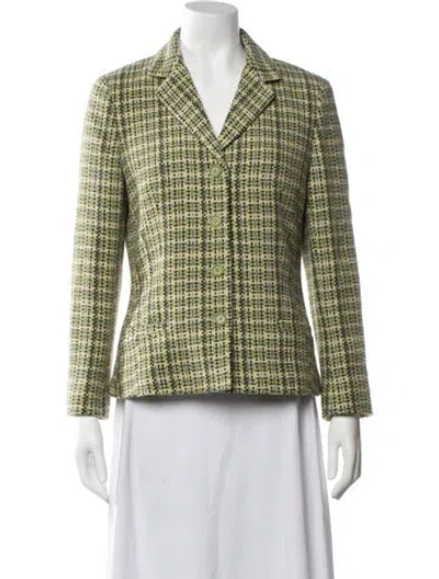 Pre-owned Theory Wool Tweed Pattern Blazer In Green