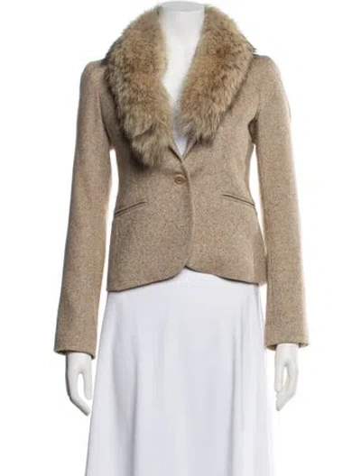Pre-owned Theory Wool Tweed Pattern Blazer In Neutral