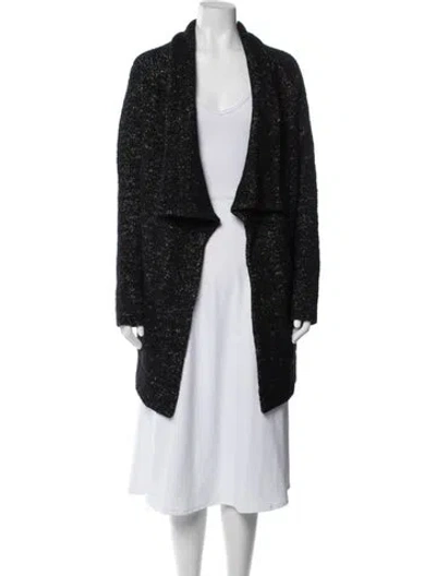 Pre-owned Theory Wool Tweed Pattern Coat In Black