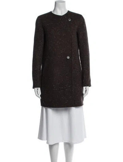 Pre-owned Theory Wool Tweed Pattern Coat In Brown