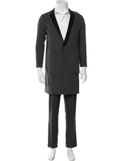 Pre-owned Theory Wool Tweed Pattern Overcoat In Gray