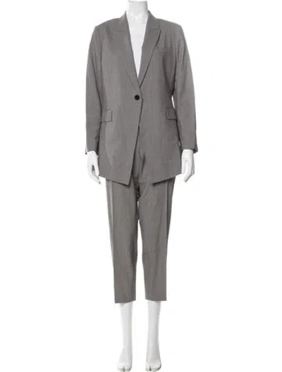 Pre-owned Theory Wool Tweed Pattern Pantsuit W/ Tags In Gray