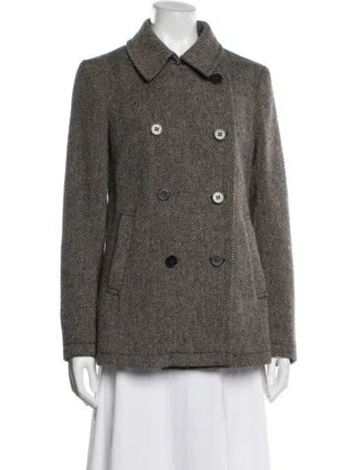 Pre-owned Theory Wool Tweed Pattern Peacoat In Neutral