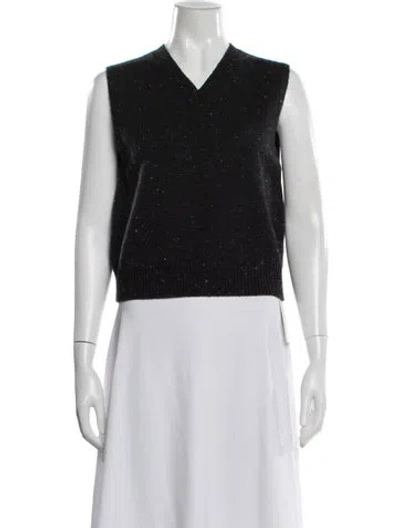 Pre-owned Theory Wool Tweed Pattern Sweater In Black