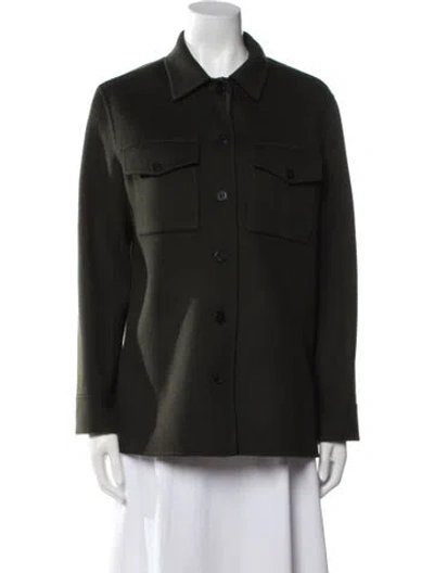 Pre-owned Theory Wool Utility Jacket In Green