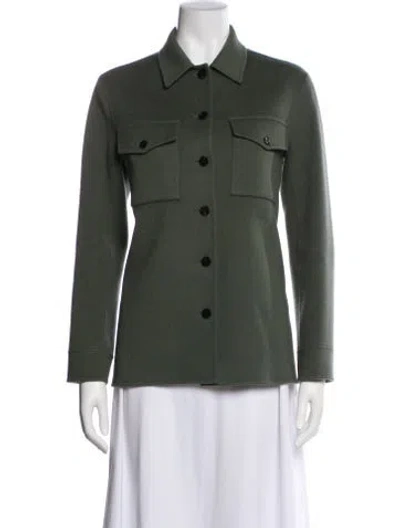 Pre-owned Theory Wool Utility Jacket In Green