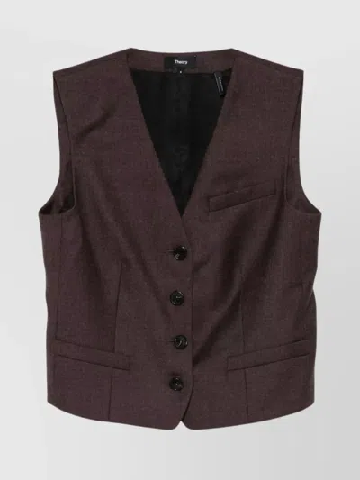 Theory Wool V-neck Sleeveless Tailored Vest In Brown