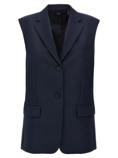Theory Wool Vest Flap Pockets In Blue