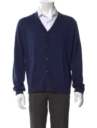 Pre-owned Theory Wool V-neck Cardigan In Blue