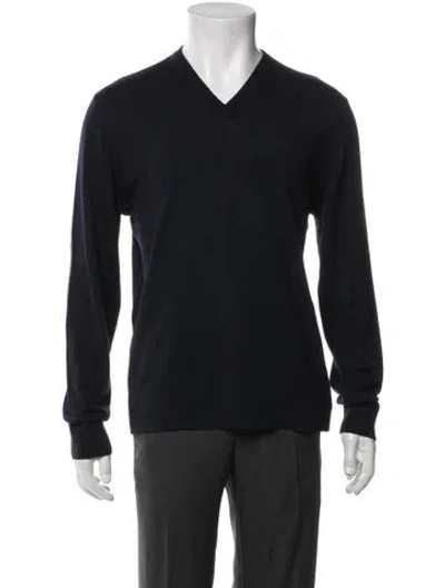 Pre-owned Theory Wool V-neck Pullover In Blue