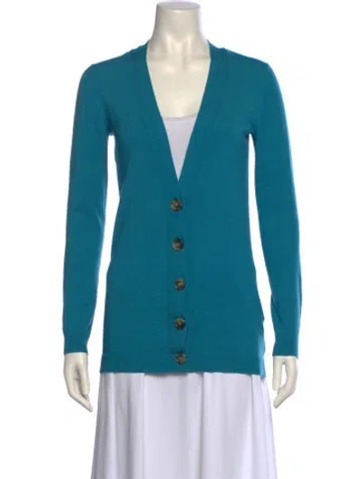 Pre-owned Theory Wool V-neck Sweater In Blue