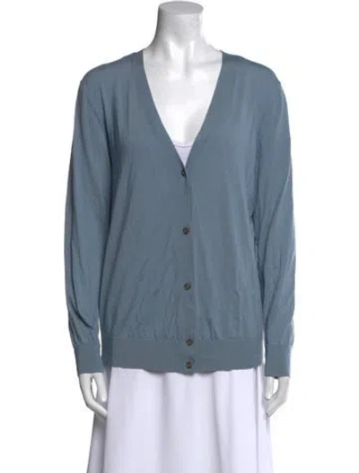 Pre-owned Theory Wool V-neck Sweater In Blue