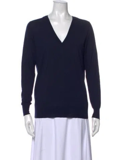 Pre-owned Theory Wool V-neck Sweater In Blue