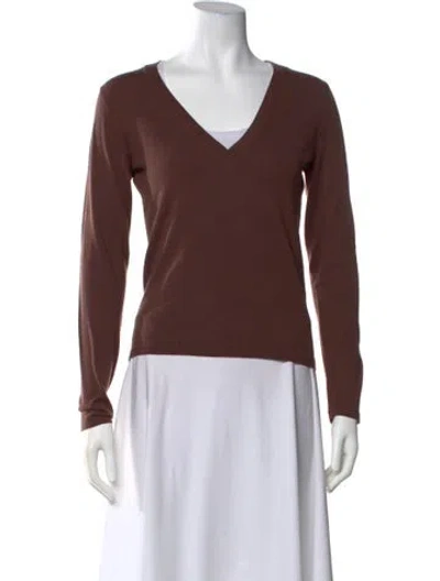 Pre-owned Theory Wool V-neck Sweater In Brown