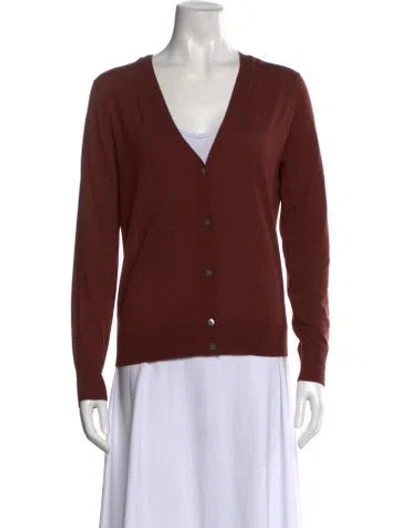 Pre-owned Theory Wool V-neck Sweater In Brown