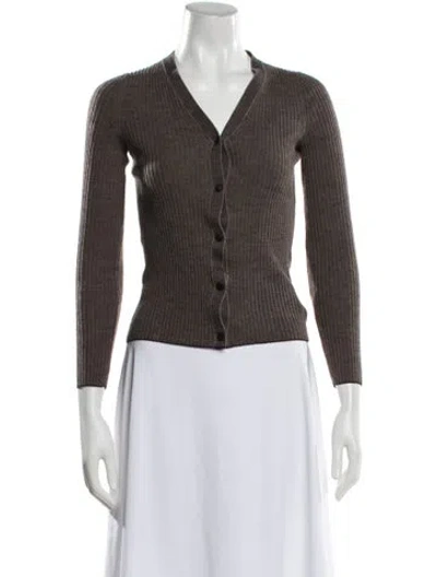 Pre-owned Theory Wool V-neck Sweater In Brown