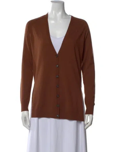 Pre-owned Theory Wool V-neck Sweater In Brown