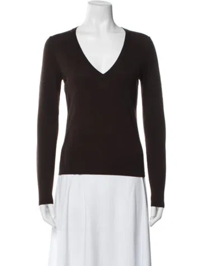 Pre-owned Theory Wool V-neck Sweater In Brown