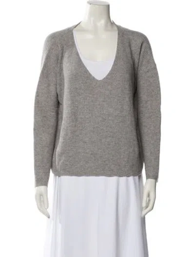 Pre-owned Theory Wool V-neck Sweater In Gray