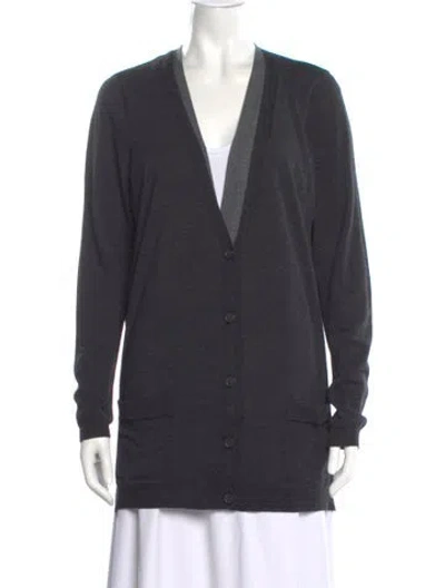 Pre-owned Theory Wool V-neck Sweater In Gray