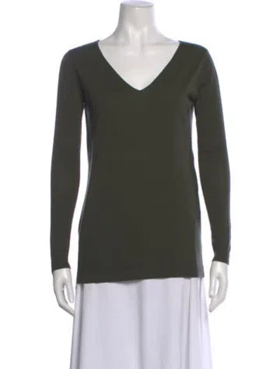 Pre-owned Theory Wool V-neck Sweater In Green