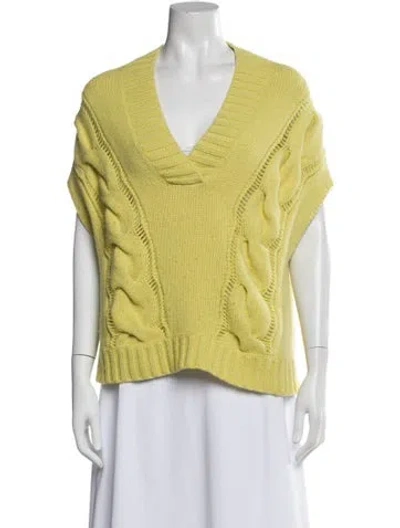 Pre-owned Theory Wool V-neck Sweater In Green