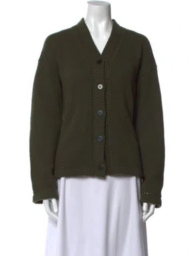 Pre-owned Theory Wool V-neck Sweater In Green