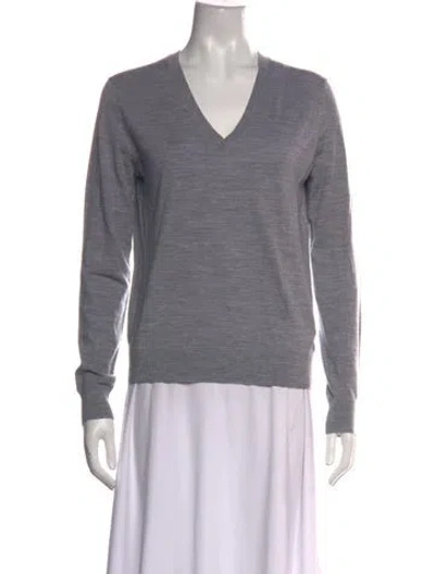 Pre-owned Theory Wool V-neck Sweater In Grey