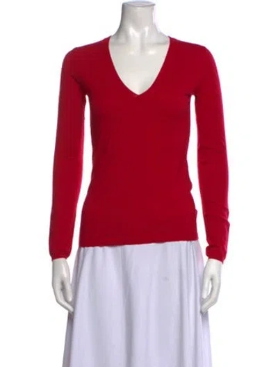 Pre-owned Theory Wool V-neck Sweater In Red