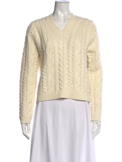 Pre-owned Theory Wool V-neck Sweater W/ Tags In Neutral