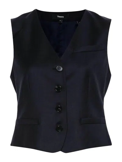 Theory Wool Waist Coatv Neck In Blue