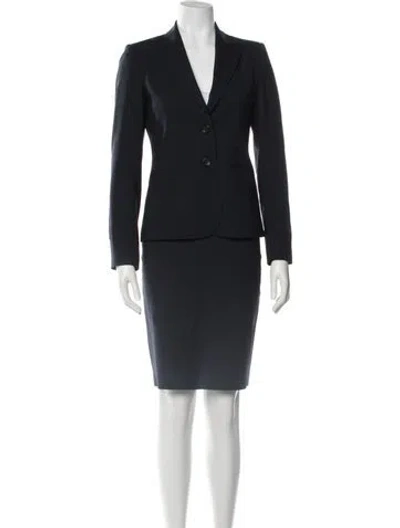 Pre-owned Theory Wool Whipstitch Trim Skirt Suit In Blue