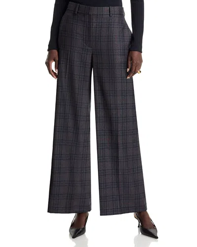 Theory Virgin Wool Wide Leg Trousers In Brown