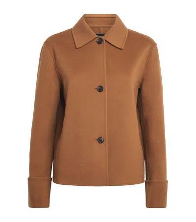 Theory Wool-cashmere Boxy Cuff Jacket In Brown