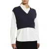 Theory Woven Rope Vest Combo With Poplin Shirt In Navy/white In Multi